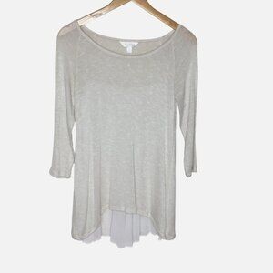 DECREE Asymmetrical Knit Ivory Tunic Top Layered Chiffon Back Hem Small